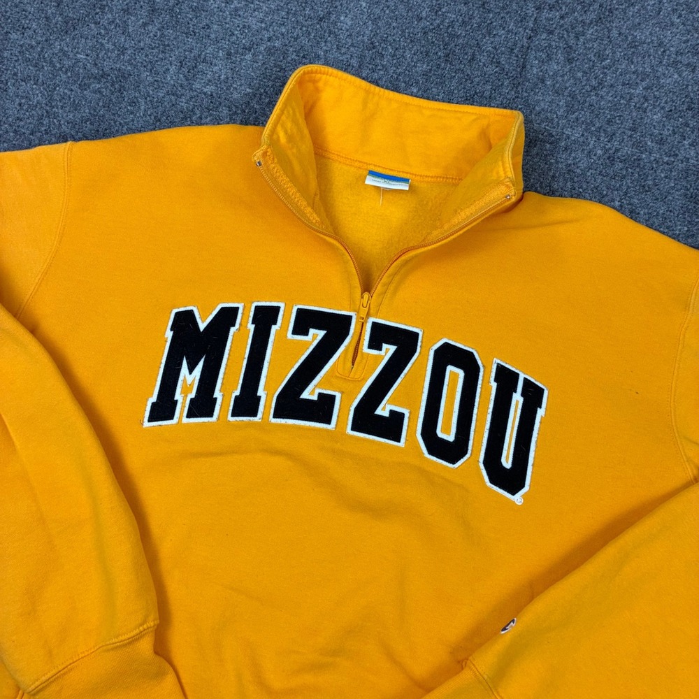 Champion Mizzou Tigers Quarter Zip Sweatshirt Yellow Eco Fleece Mens Size XL